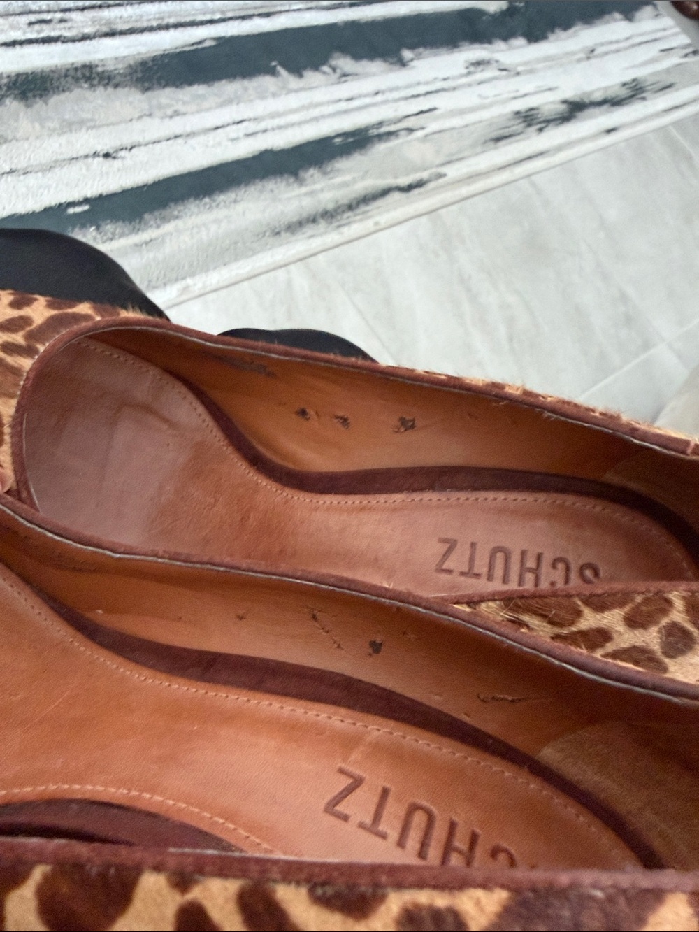 SCHUTZ Hair-Calf Leopard Print Pointed Toe Heels with Gold Trim - Picture 6 of 10